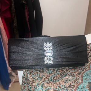 Elegant Black Clutch with Crystal Embellishment